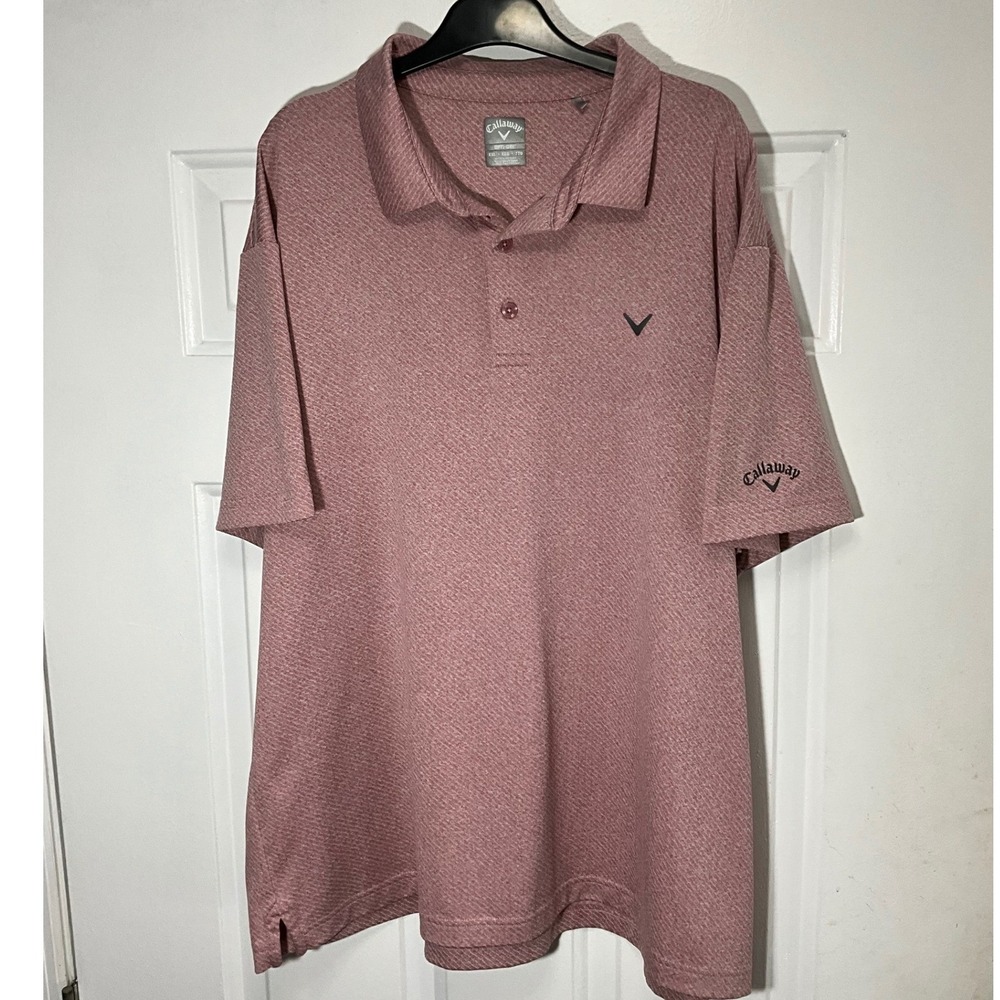 Callaway Opti-Dri Mens XXL Heather Pink Textured Short Sleeve Golf Polo Shirt